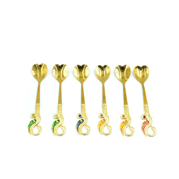 IE-52516 Stainless Steel 6-Piece Spoon Set – Gold with Decorative Handle, 14cm