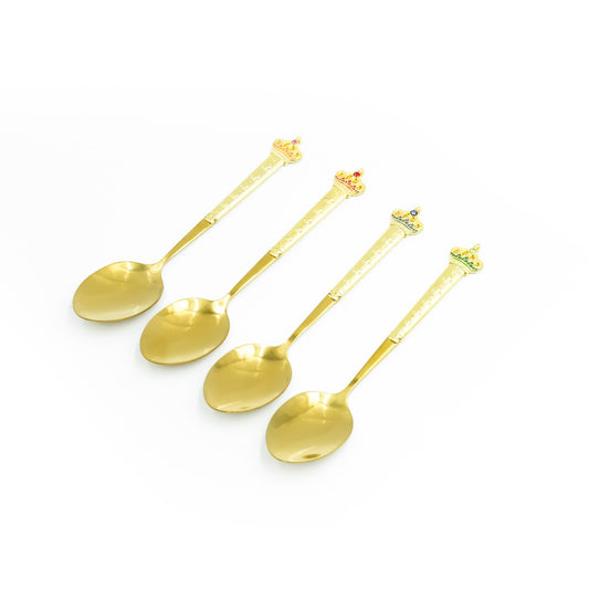 IE-52527 Stainless Steel 4-Piece Spoon Set – Gold with Decorative Handle, 19cm