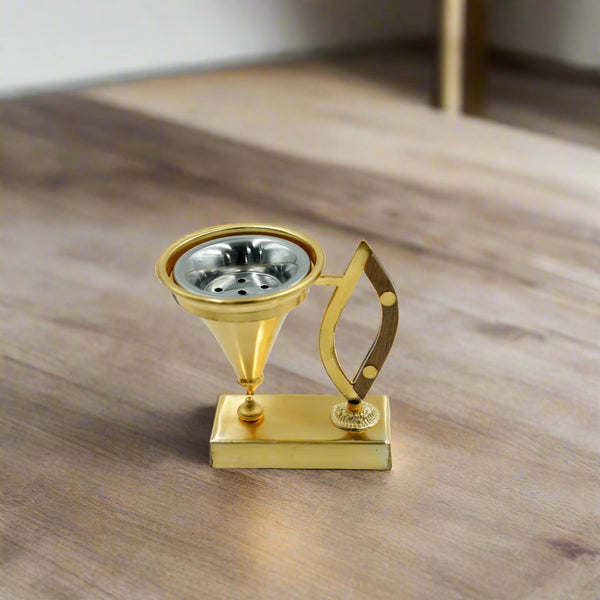 N-02102S-GM Incense Burner – Gold with Metal Base & Handle, 11cm (H)