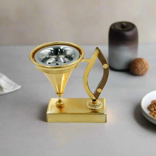 N-02102M-GM N-02102M-GM Incense Burner – Gold with Metal Base & Handle, 14cm (H)