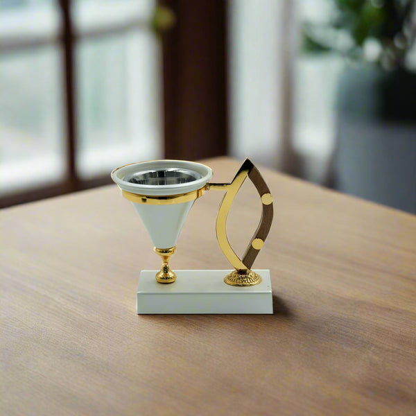 N-02102S-W Incense Burner – Beige with Metal Base & Handle, 11cm (H)