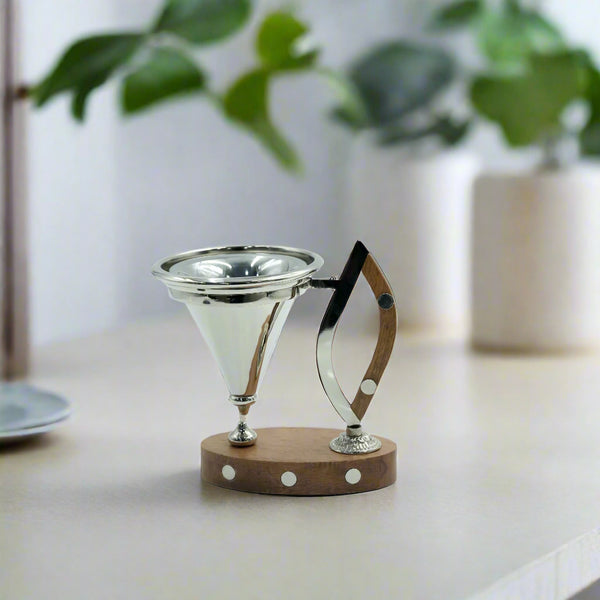 N-02103S-K Incense Burner – Wooden Base & Silver Handle, 11cm (H)