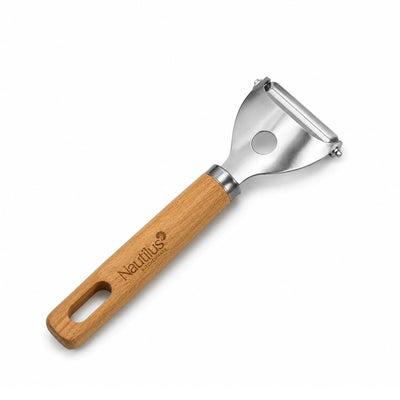 RNGT-21644 Nautilus Beech Wood Handle Vegetable Peeler – Ultra-Sharp Stainless Steel Swivel Blade Peeler – Natural Wood & Silver