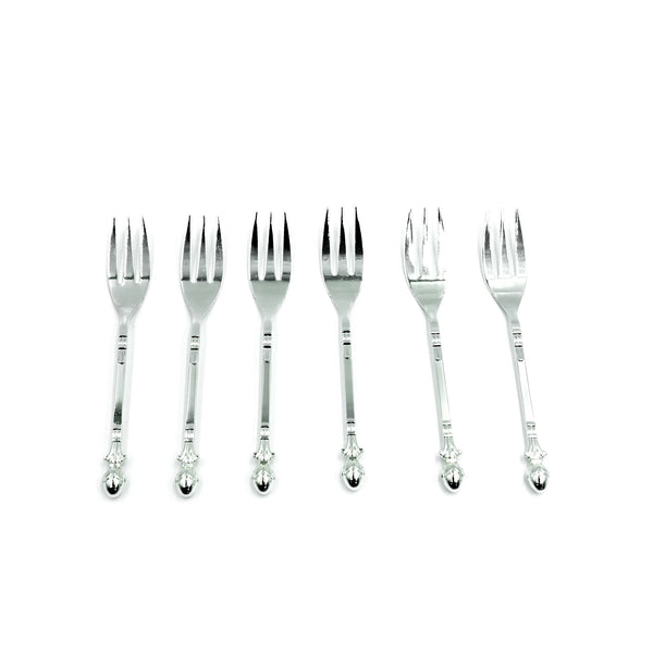 CD-6194  Stainless Steel 6-Piece Fork Set – Silver with Decorative Handle, 13cm
