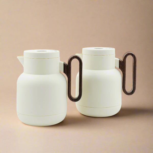 Vacuum Flask 2-Piece Set – 1L + 1L – Beige with Wooden Handle – HA2502