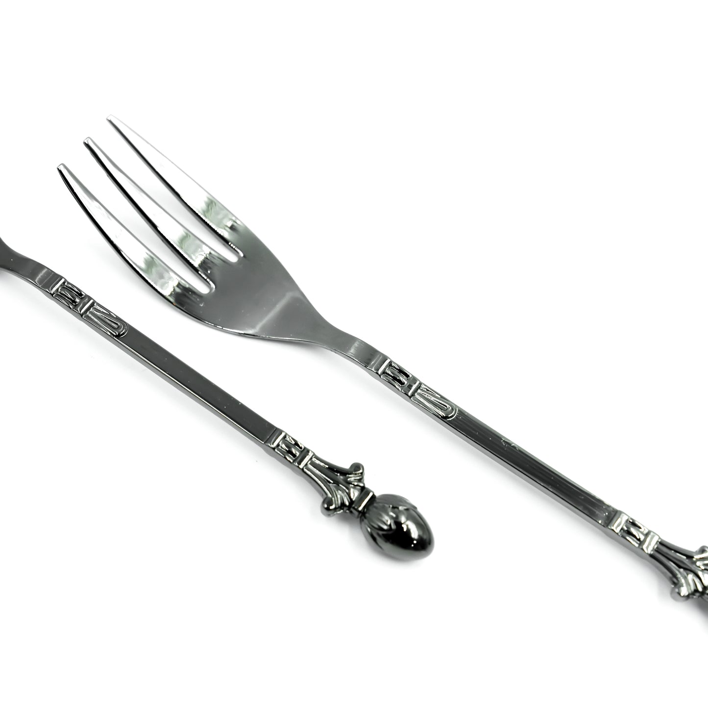 CD-7160 Stainless Steel 6-Piece Fork Set – Black with Decorative Handle, 13cm