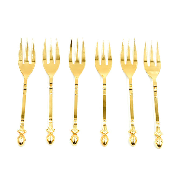 CD-7159 Stainless Steel 6-Piece Fork Set – Gold with Decorative Handle, 15cm