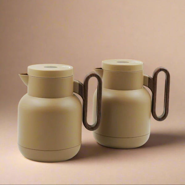 Vacuum Flask 2-Piece Set – 1L + 1L – Brown with Wooden Handle– HA2508