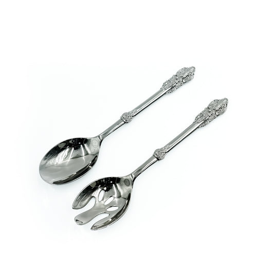 CD-7167 Stainless Steel Salad Server Set - Black with Decorative Handle, 25cm