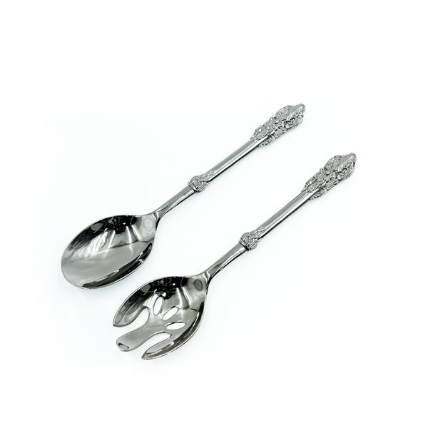 CD-7167 Stainless Steel Salad Server Set - Black with Decorative Handle, 25cm