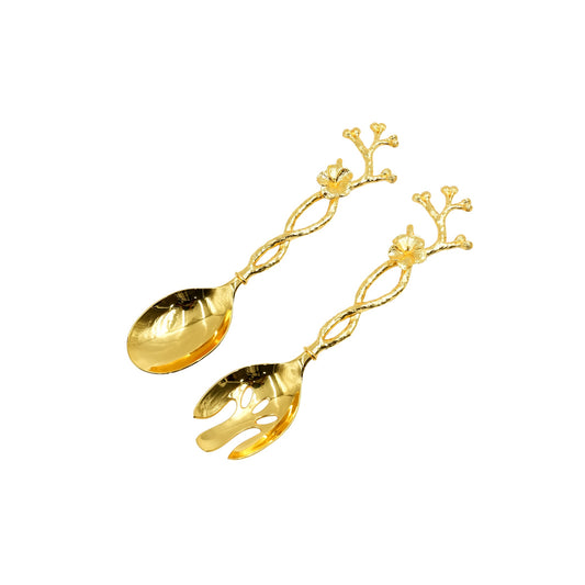 Miya Stainless Steel Salad Server Set - Gold with Decorative Handle, 27cm
