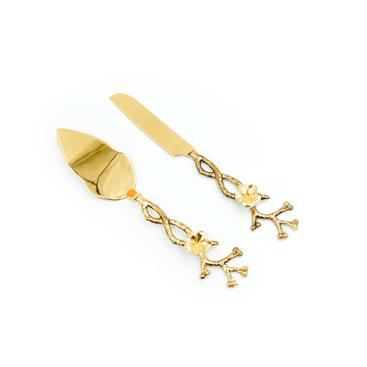 CD-6925 Stainless Steel Cake Server and Knife - Gold with Decorative Handle, 28cm