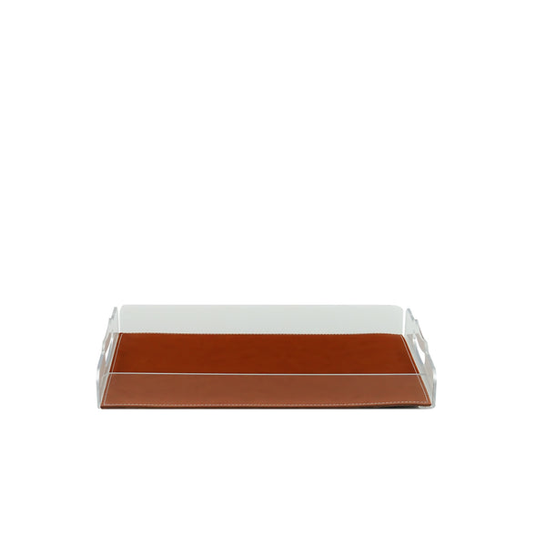 TR0027 – Acrylic Rectangular Tray with Leather Base – 25x40x5cm – Brown