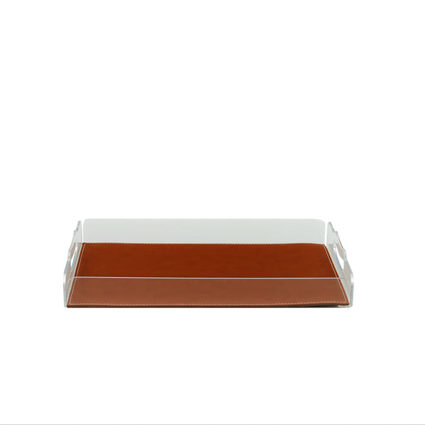 TR0026 – Acrylic Rectangular Tray with Leather Base – 30x50x5cm – Brown