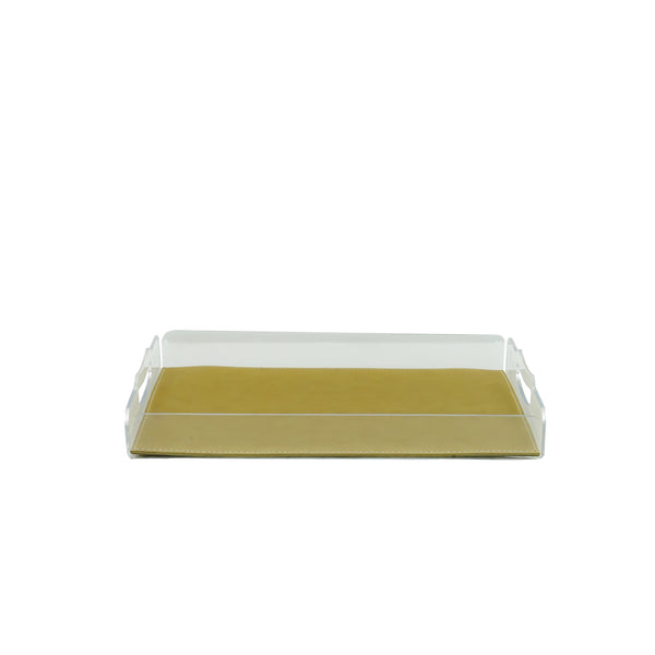 TR0027 – Acrylic Rectangular Tray with Leather Base – 25x40x5cm – Gold