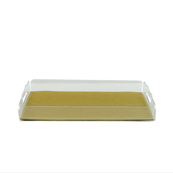 TR0026 – Acrylic Rectangular Tray with Leather Base – 30x50x5cm – Gold