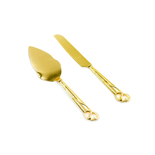 CD-5861 Stainless Steel Cake Server and Knife - Gold with Decorative Handle, 28cm