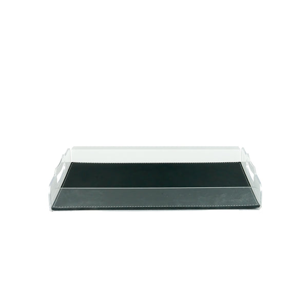 TR0027 – Acrylic Rectangular Tray with Leather Base – 25x40x5cm – Black