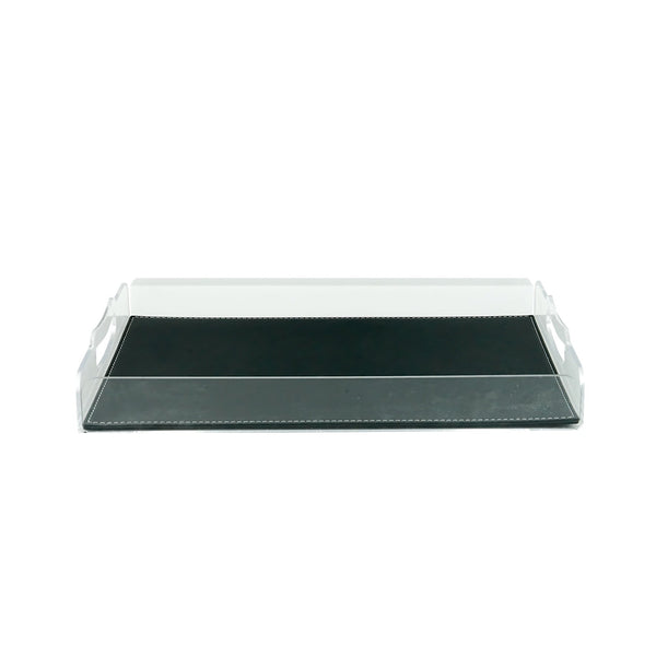 TR0026 – Acrylic Rectangular Tray with Leather Base – 30x50x5cm – Black