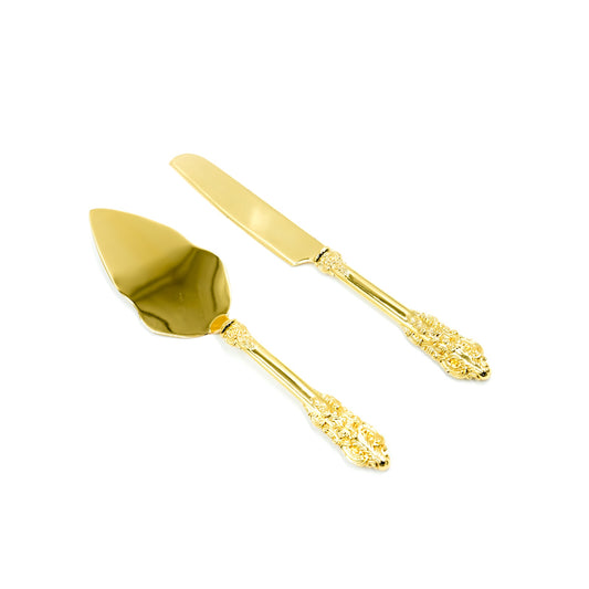 Cd-6956 Stainless Steel Cake Server and Knife - Gold with Decorative Handle, 28cm