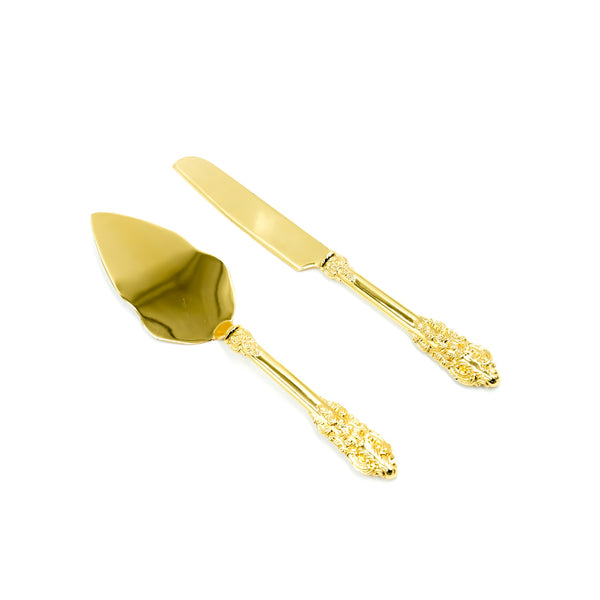 Cd-6956 Stainless Steel Cake Server and Knife - Gold with Decorative Handle, 28cm