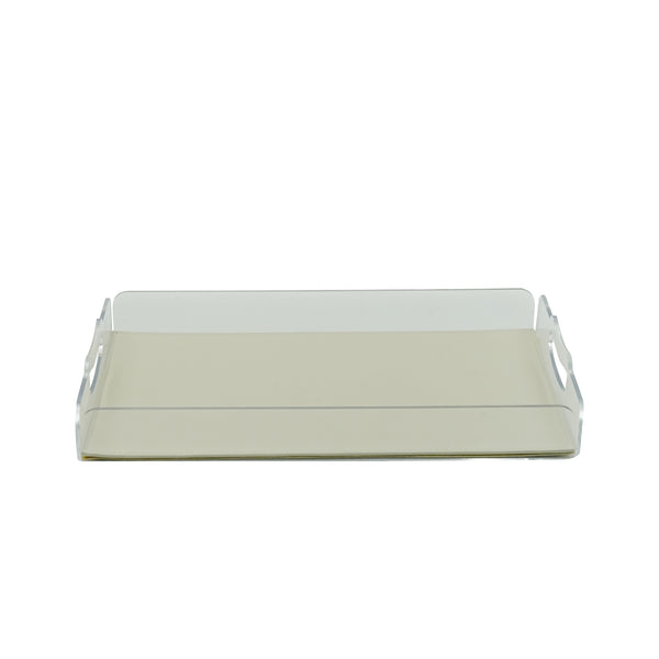 TR0027 – Acrylic Rectangular Tray with Leather Base – 25x40x5cm – Beige