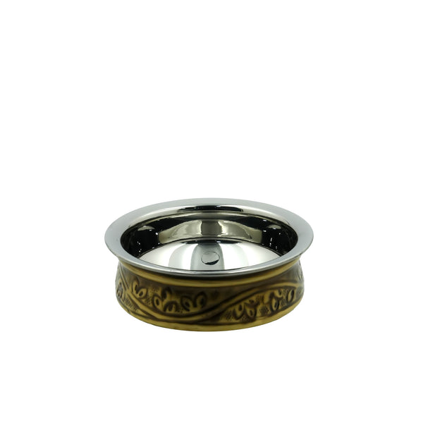 CD-210 – Brass Carving Handi Bowl – Traditional Design – Stainless Interior