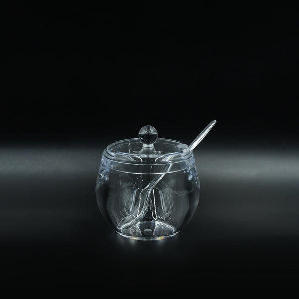 H-219C Acrylic Sugar Jar with Spoon - 9cm (D) x 11cm (H) and Spoon - 14cm (H)