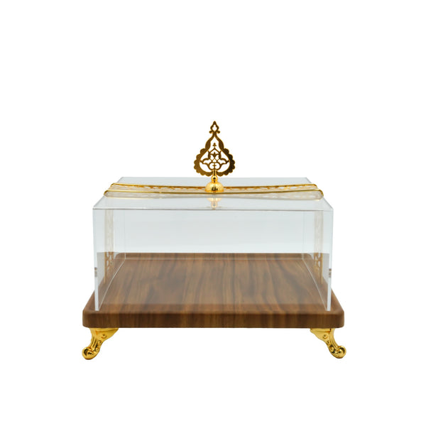 TR3016-D2 – Wooden Tray with Acrylic Lid & Gold Accents