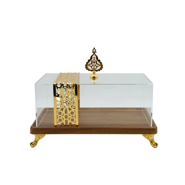 TR3018-D2 – Wooden Tray with Acrylic Lid & Gold Accents