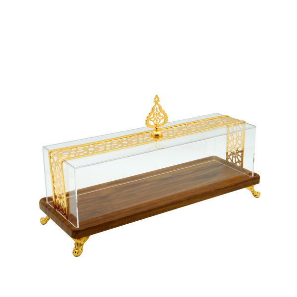 TR3014-D3 – Wooden Tray with Acrylic Lid & Gold Accents