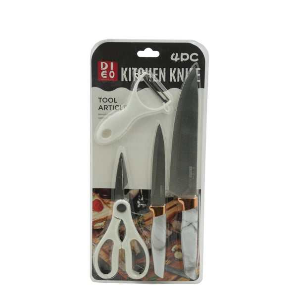 IE-55908 Knife Set – DIO 4-Piece Kitchen Knife Set with Peeler & Scissors, Marble Handle