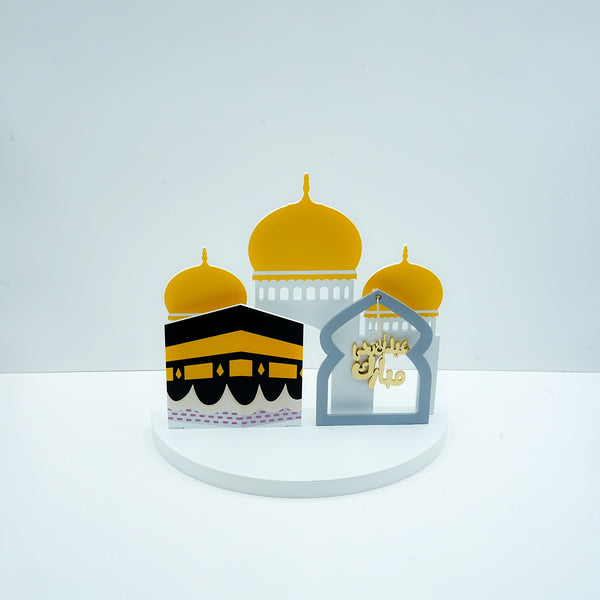 Wooden Eid Al Adha Decorative Stand – Mosque & Kaaba Design – 33cm (W) × 14cm (L) × 30cm (H) – 0317-12