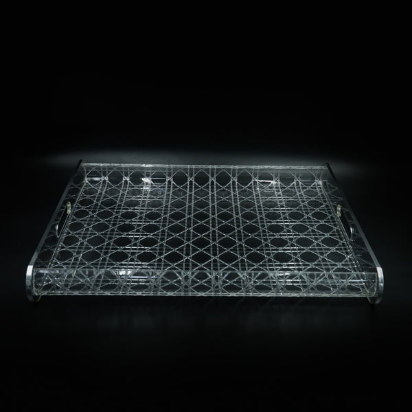 HO-842A-LS Large Acrylic Serving Tray with Silver Line – 48cm (W) x 37cm (L) x 6cm (H)