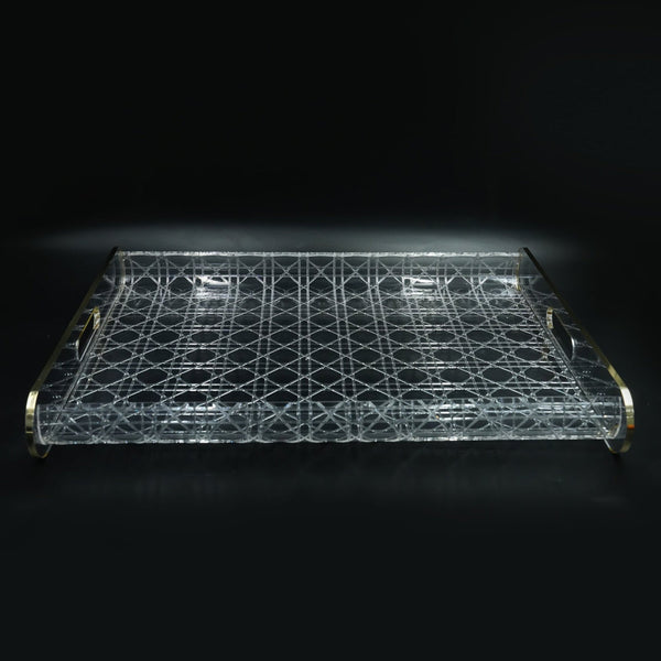 HO-842A-LG Large Acrylic Serving Tray with Gold Line – 48cm (W) x 37cm (L) x 6cm (H)