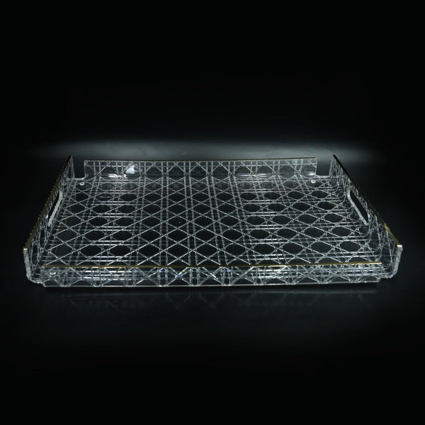 HO-893B-LG Large Acrylic Serving Tray with Gold Line – 48cm (W) x 33cm (L) x 5cm (H)