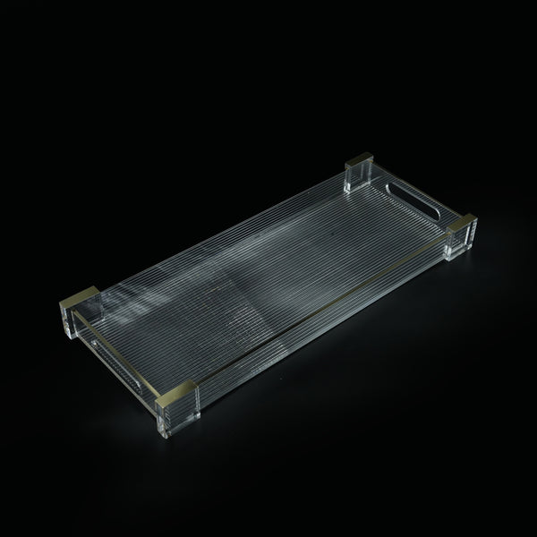HO-897-M-G Rectangular Acrylic Serving Tray with Gold Line – 50cm (W) x 21cm (L) x 5cm (H)