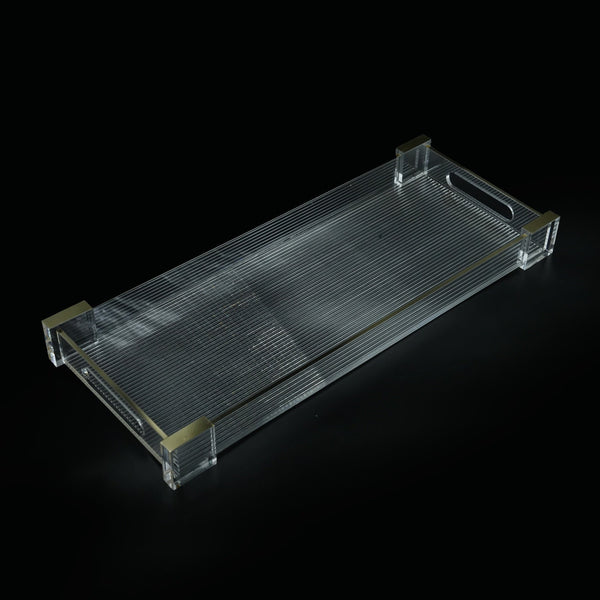 HO-897-L-G Rectangular Acrylic Serving Tray with Gold Line – 55cm (W) x 25cm (L) x 5cm (H)