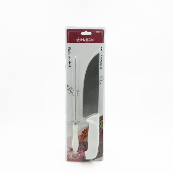 IE-53750-P Kitchen Knife Set 2-Piece – Chef’s Knife with Sharpening Rod  –  White Handle