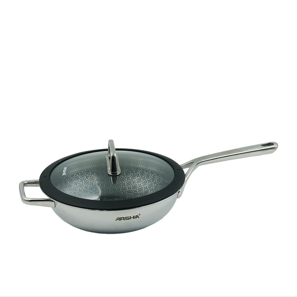 Non-Stick Wok Pan with Lid 30cm – Silver & Black Finish – 3168
