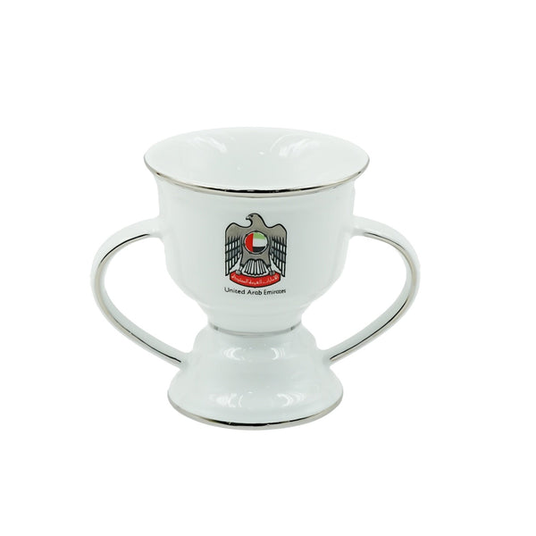 Incense Burner with UAE Logo – Medium – White & Silver Finish – 13cm (H) – BR-10-MS