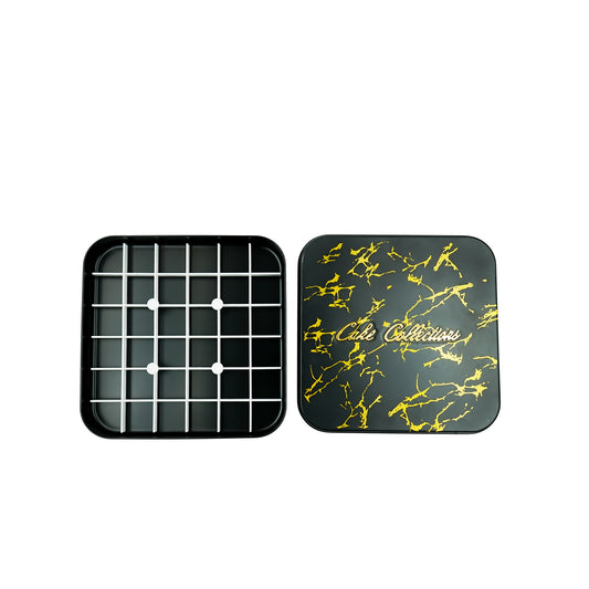 Non-Stick Cake Container – Square Black with Golden Marble Design