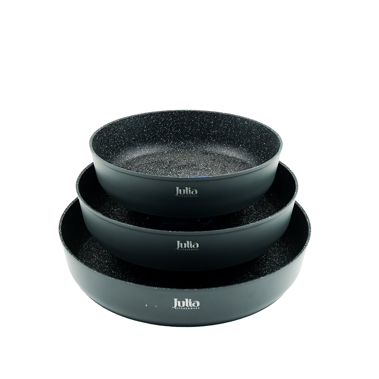 Round Forged Fry Pan 3-Piece Set – Grey Exterior & Black Stone Interior – JU1049