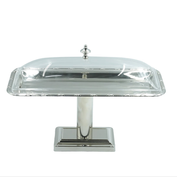 AMN-TW-1747XL Long Silver Serving Tray with Acrylic Lid & Base- 50cm (W) x 16cm (L) x 33cm (H)