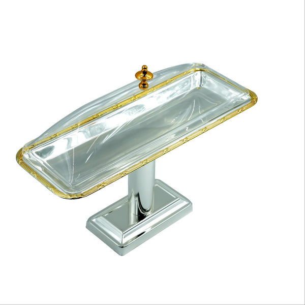 AMSG-TW-1747LP Long Silver & Gold Serving Tray with Acrylic Lid & Base – 38cm (W) x 15cm (L) x 30cm (H)