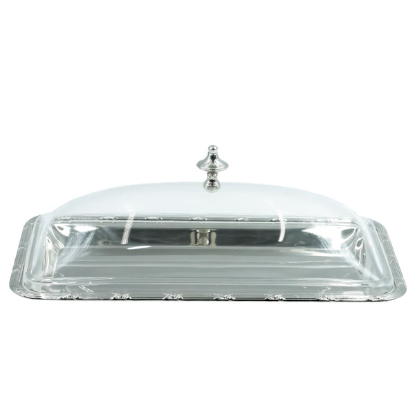AMN-TW-1747L Silver Serving Tray with Acrylic Lid – 39cm (W) x 15cm (H) x 13cm (L)