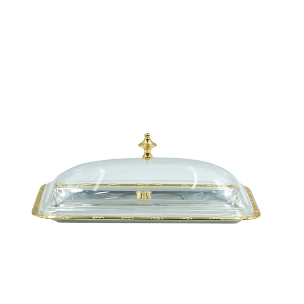 AMSG-TW-1747SP Silver & Gold Serving Tray with Acrylic Lid -23cm (W) x 13cm (H) x 12cm (L)