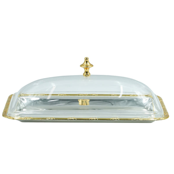 AMSG-TW-1747-XLP Silver & Gold Long Serving Tray with Acrylic Lid - 51cm (W) x 16cm (H) x 14cm (L)