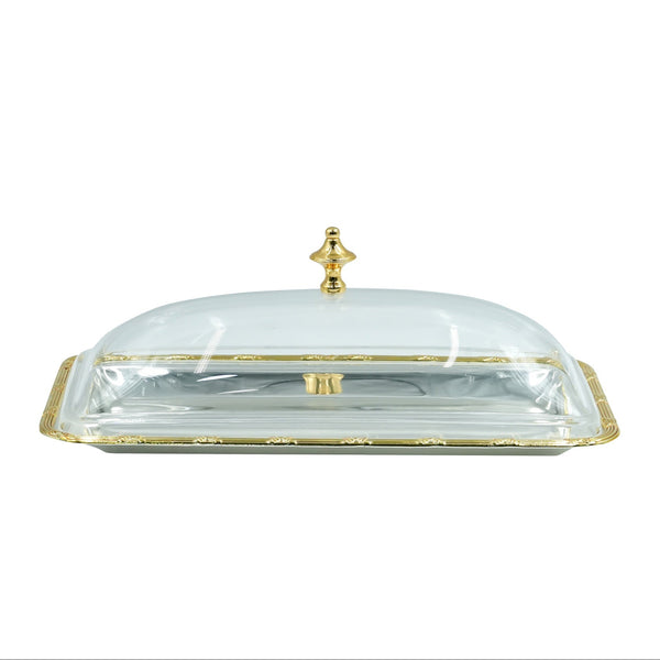 AMSG-TW-1747LP  Silver & Gold Long Serving Tray with Acrylic Lid -39cm (W) x 15cm (H) x 13cm (L)