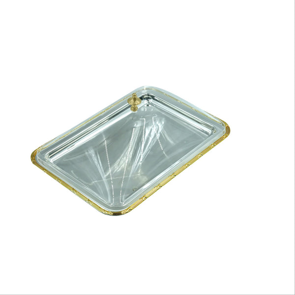 AMSG-TW-2463S Silver & Gold Serving Tray with Acrylic Lid - 35cm (W) x 24cm (H) x 14cm (L)
